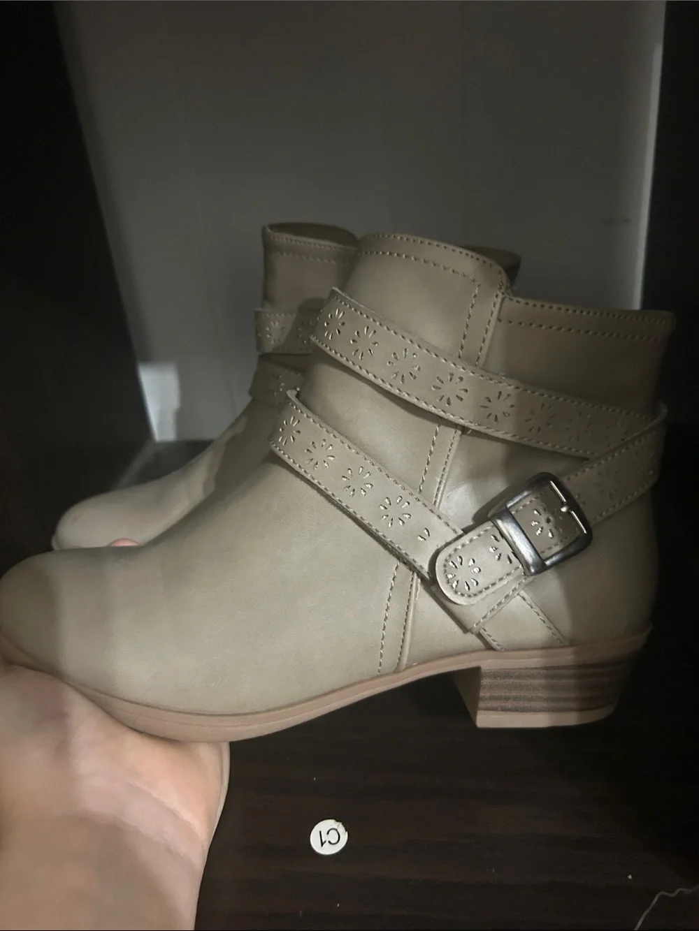 Women's Cream Ankle Booties with Decorative Straps